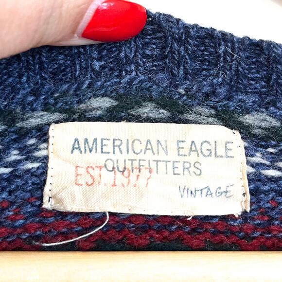 Vintage 90s American Eagle Nordic Fair Isle Mens Sweater Size XL Blue Striped - Picture 6 of 6
